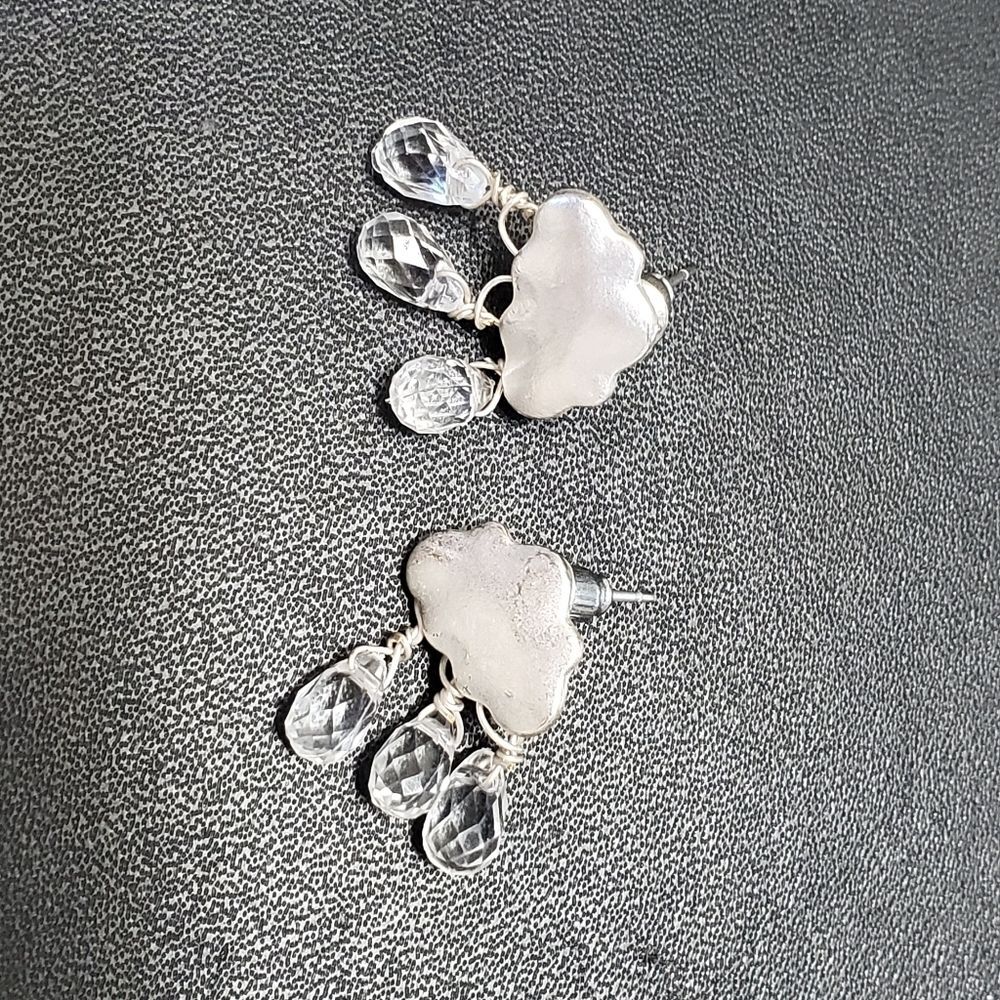 Silver tone raindrop cloud earrings clear - Picture 2 of 7
